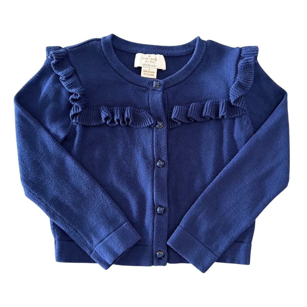 Kate Spade New York Girls Cardigan, Toddler Size 2, Royal Blue Ruffle Sweater